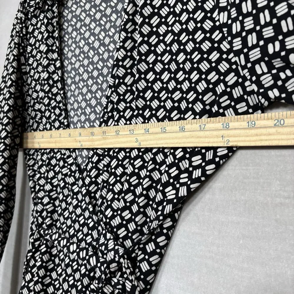 Worthington Womens Geometric Print Wrap Dress‎ Medium Long Sleeve Career Classic - Picture 7 of 9
